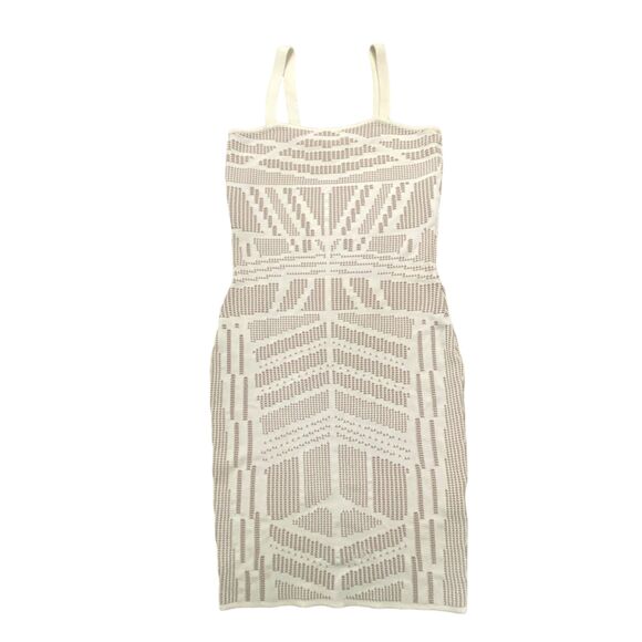 Ronny Kobo White and Nude Tribal Design Bandage Midi Dress Size Bodycon Small - Picture 4 of 13
